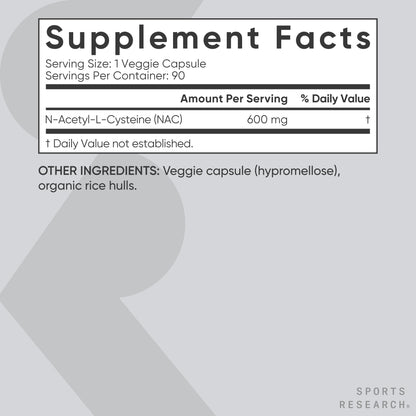 Sports Research Vegan NAC Supplement (N-Acetyl Cysteine) 600 mg - Supports Antioxidant Activity - NAC 600 mg - Non-GMO - 90 Capsules for Adults Daily Use Sports Research buy supplements Au