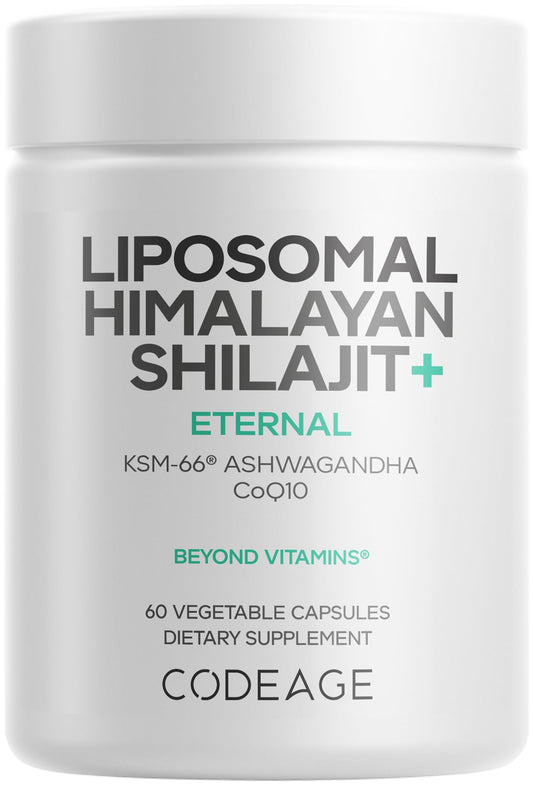 Codeage Liposomal Himalayan Shilajit+ Supplement - 500 mg Shilajit, KSM-66 Ashwagandha, CoQ10, Fulvic Ionic Minerals, Calcium, Magnesium, BioPerine - Liposomal Delivery - Non-GMO - 60 Capsules CodeageBuy Supplements Australia