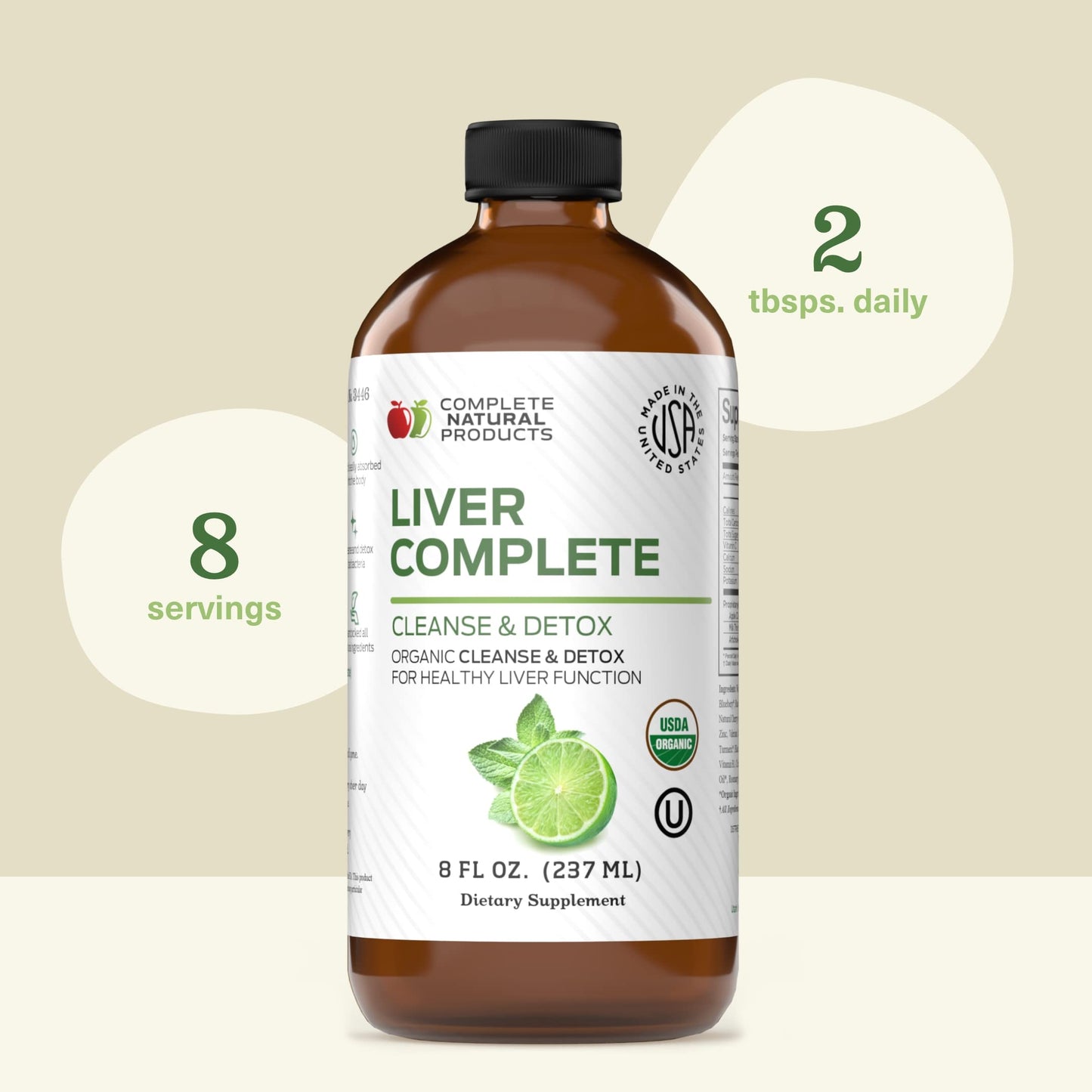 Liver Complete Liquid 8 oz - Organic Liver Cleanse Detox Formula, Herbal Support for High Enzymes with Milk Thistle Dandelion Chanca Piedra, Easy Absorbing
