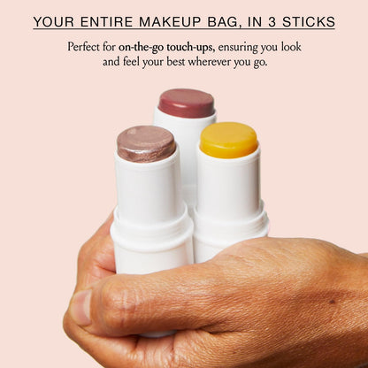 Boomstick Trio ® Rose Nude 3 Pack Cream Blush Makeup - Rose Nude Blush Stick, Highlighter Stick & Moisturizer for Cheeks, Eyes & Lips - Boom Sticks by Cindy Joseph for Older Women
