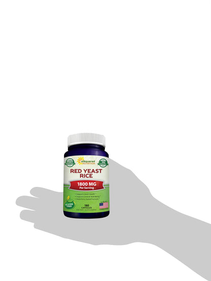 aSquared Nutrition Red Yeast Rice 1800mg - Dietary Supplement Vegan Powder Pills to Support Cardiovascular Health - 180 Veggie Capsules