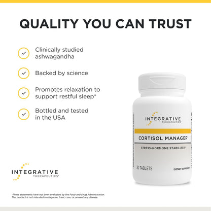 Integrative Therapeutics Cortisol Manager - Balance Cortisol & Support Relaxation for Restful Sleep* - Includes Ashwagandha & L-Theanine for Confidence with Less Stress
