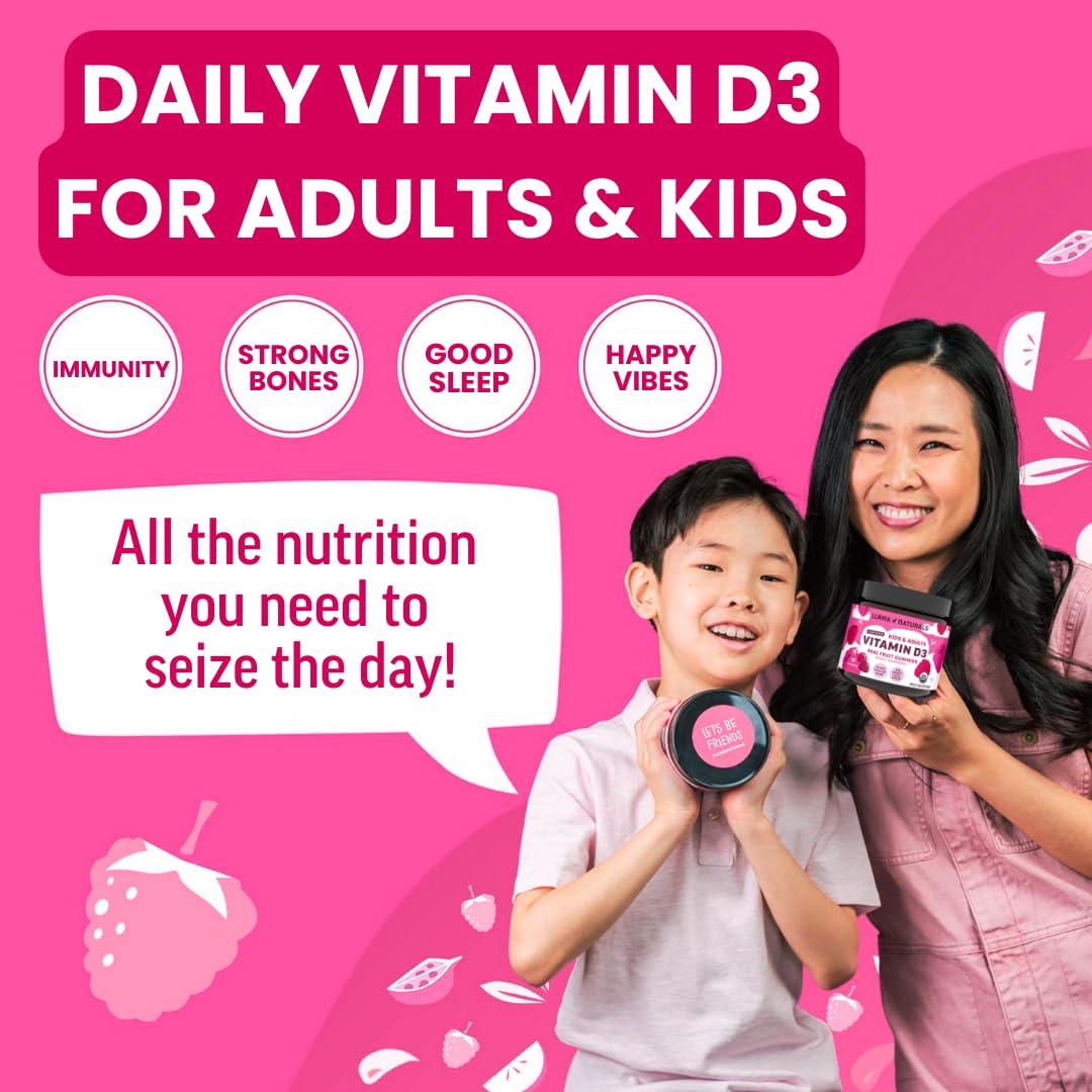 Llama Naturals Vitamin D3, Vegan, Organic Immune Support Supplement, Vitamin D Gummies for Adults and Kids, Real Fruit Gummy Vitamins, Promotes Bone Health