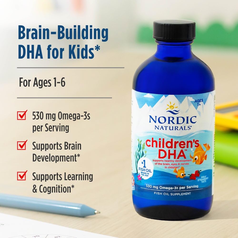 Nordic Naturals Children’s DHA, Strawberry - 8 oz for Kids - 530 mg Omega-3 with EPA & DHA - Brain Development & Function - Non-GMO - 96 Servings Nordic NaturalsBuy Supplements Australia