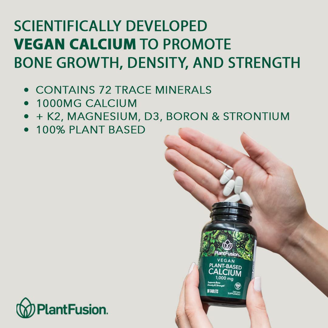 PlantFusion Vegan Calcium, Premium Plant Based Calcium (1000mg) Sourced from Icelandic Red Algae, Plus Magnesium, D3, K2
