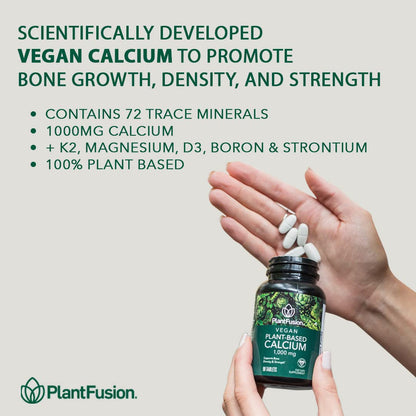 PlantFusion Vegan Calcium, Premium Plant Based Calcium (1000mg) Sourced from Icelandic Red Algae, Plus Magnesium, D3, K2