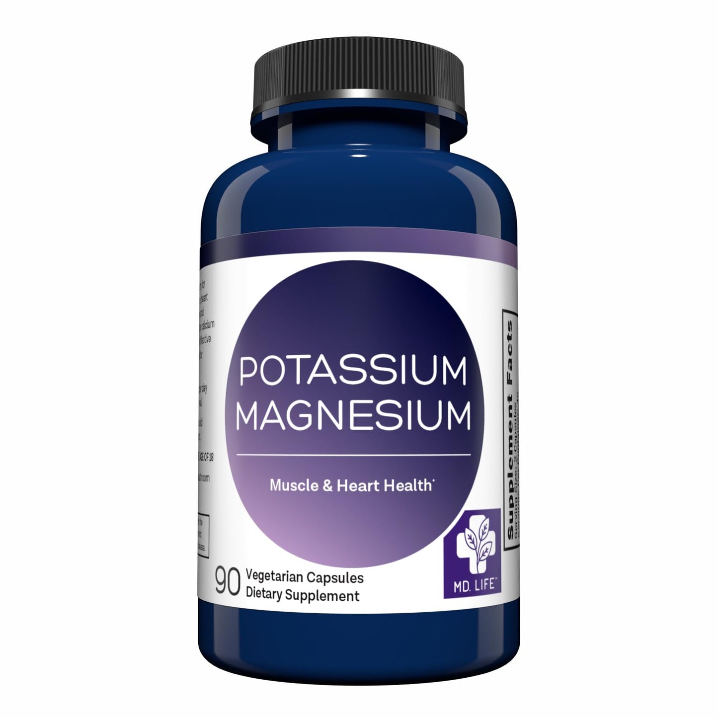 MD. Life Potassium Magnesium Supplement - 90 Capsules - Magnesium Potassium Supplement - High Absorption Complex