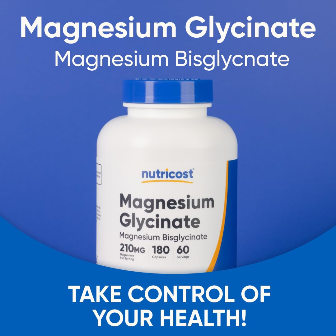 Nutricost Magnesium Glycinate Capsules (180 Capsules, 210 mg Per Serving) - Magnesium Glycinate Supplement for Gentle Absorption NutricostBuy Supplements Australia