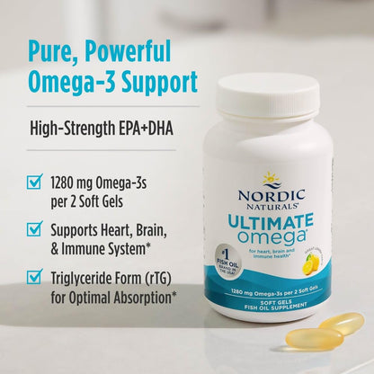 Nordic Naturals Ultimate Omega, Lemon Flavor - 90 Soft Gels - 1280 mg Omega-3 - High-Potency Omega-3 Fish Oil Supplement with EPA & DHA