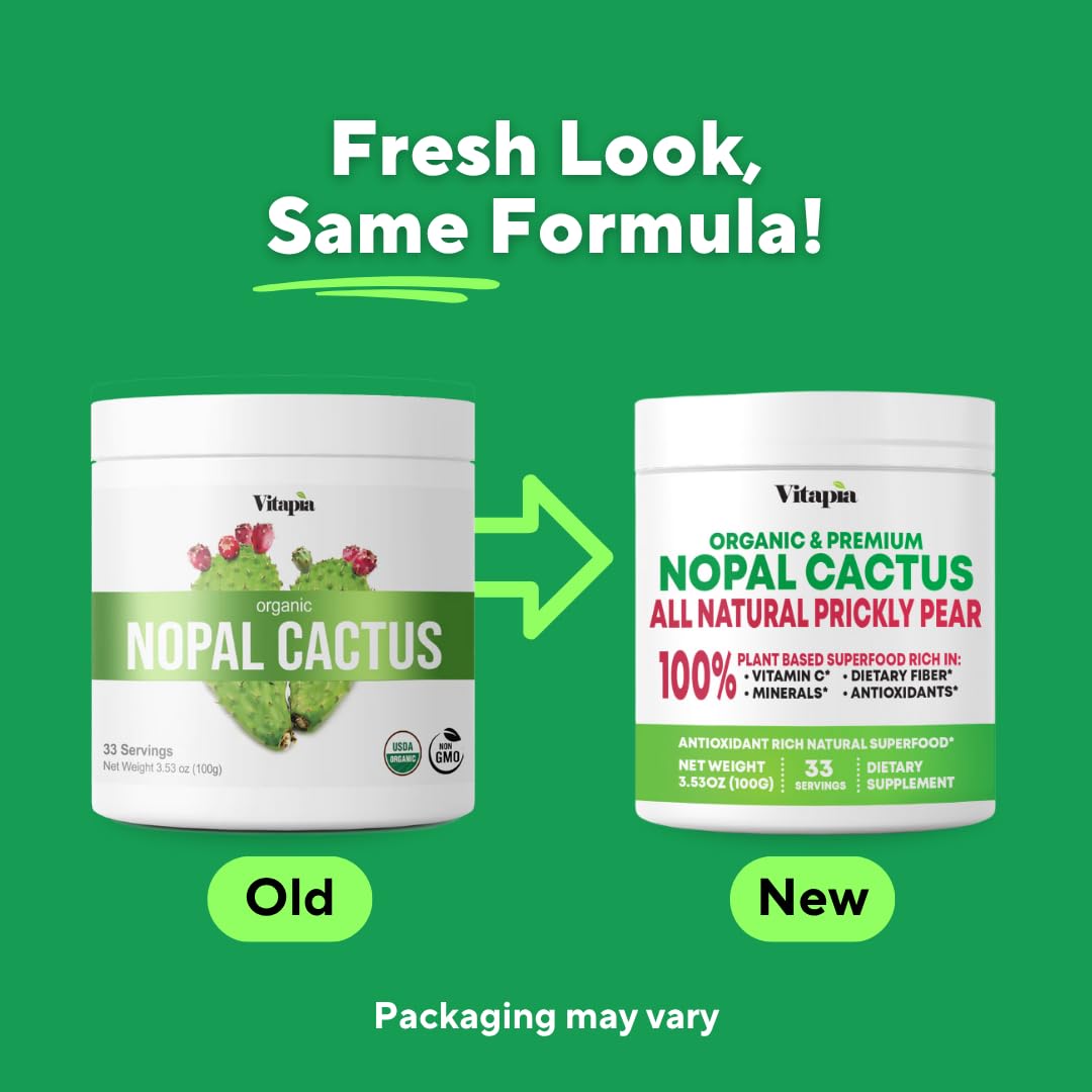 Vitapia Nopal Cactus Extract for Antioxidant, Skin, Metabolism, Wellness, Heart Health Support - 100g Organic Powder - Non GMO, Gluten Free Supplement