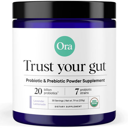 Ora Organic Prebiotic and Probiotic Powder Supplement - 20 Billion Probiotics, 7 Strains for Best Prebiotic Powder, Non-GMO, Probiotics for Women, Men & Kids - Lavender Lemonade Flavor, 30 Servings Ora Organic buy supplements Au