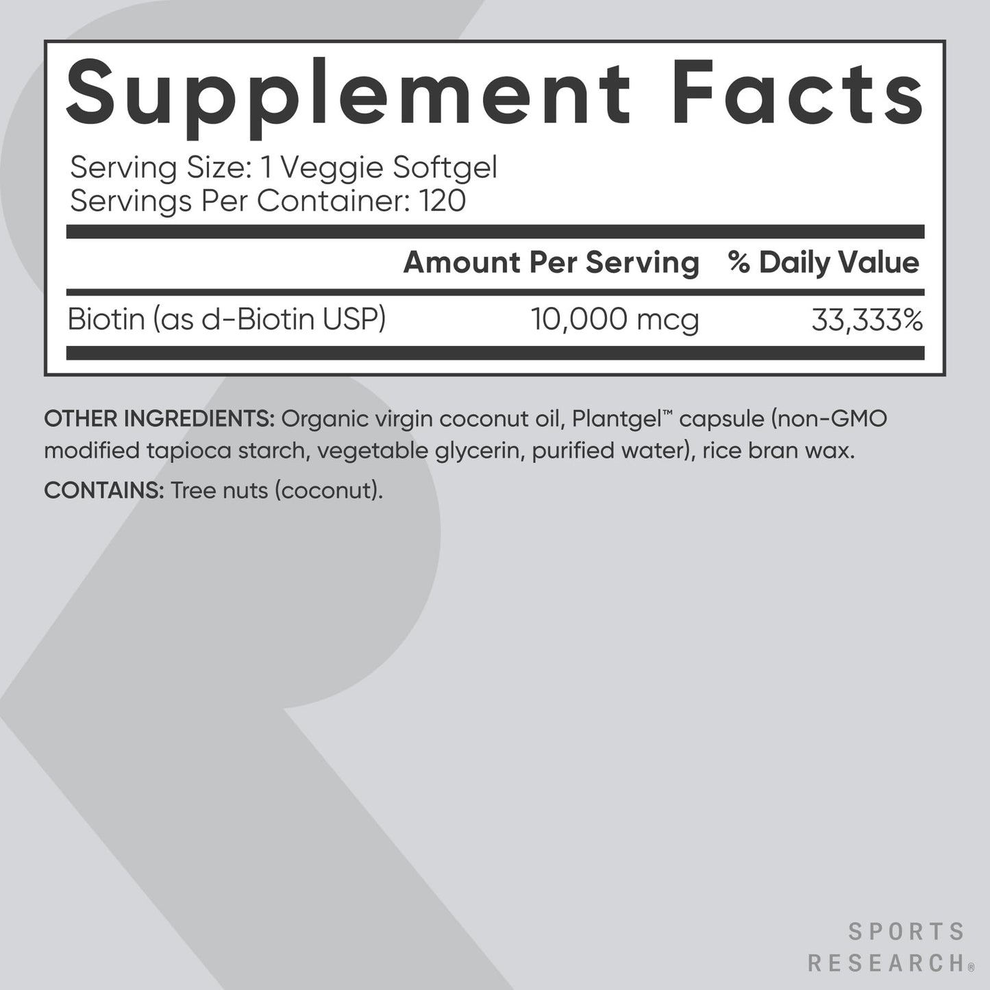 Sports Research® Biotin 10,000mcg with Organic Coconut Oil - Biotin (Vitamin B7) for Healthy Skin and Hair Support* - for Women and Men - Vegan, Non-GMO, Gluten & Soy-Free - 120 Veggie Softgels Sports Research buy supplements Au