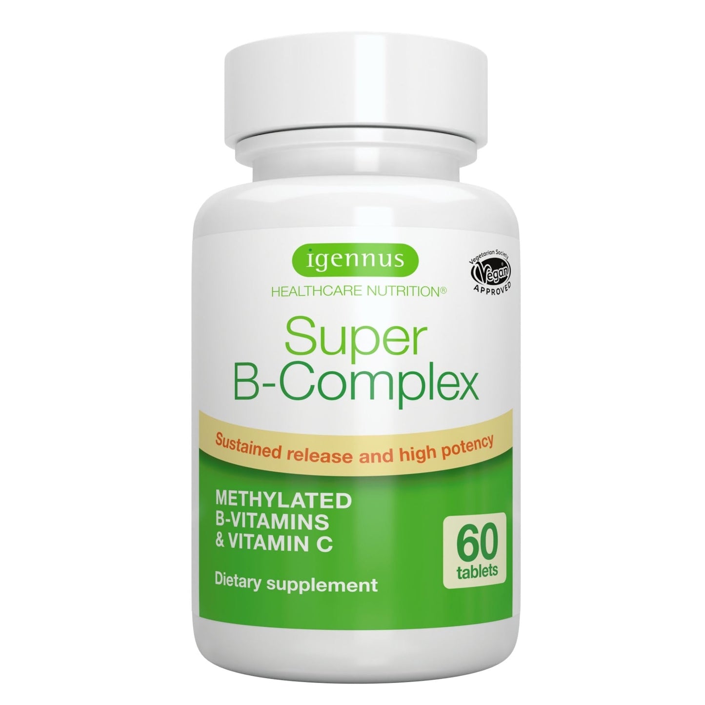 Igennus Super B-Complex Methylated B Vitamins - Sustained Release, Clean Label & High Absorption, with 5-MTHF Folate & Methyl B12, Energy, Mood & Cognitive Performance