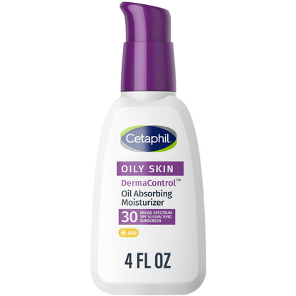 Cetaphil DermaControl Oil Absorbing Moisturizer with SPF 30, For Sensitive, Oily Skin, 4 Fl oz, Absorbs Oil