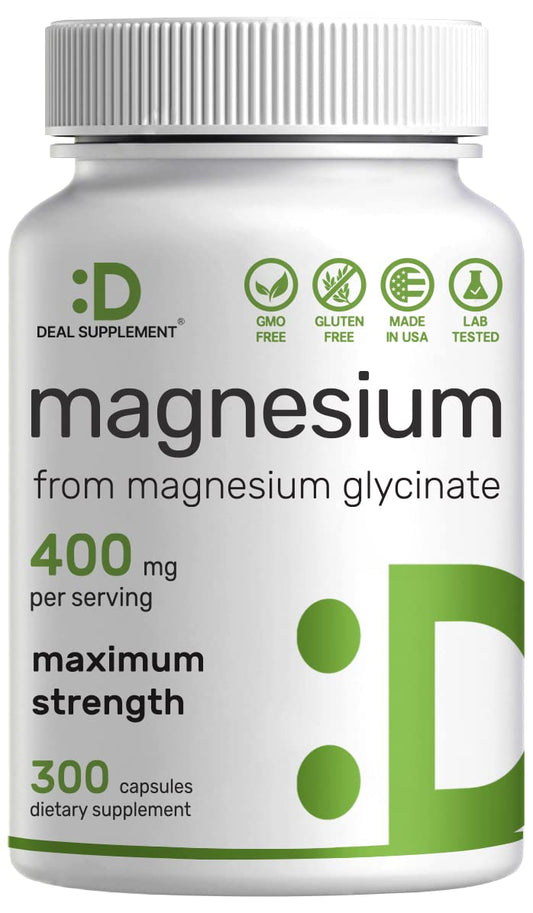 Magnesium Glycinate 400mg, 300 Capsules | 100% Chelated for Easy Absorption | Essential Mineral Supplement for Muscle, Sleep, & Heart Health* DEAL SUPPLEMENTBuy Supplements Australia
