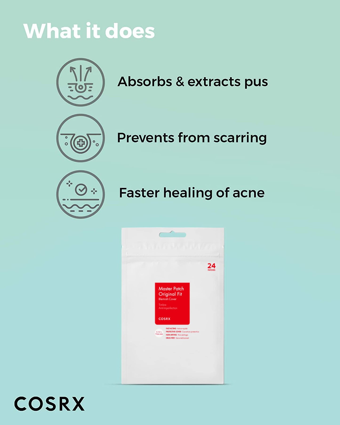 COSRX Acne Pimple Patch (96) Absorbing Hydrocolloid Original 3 Size Patches for Blemishes and Zits Cover