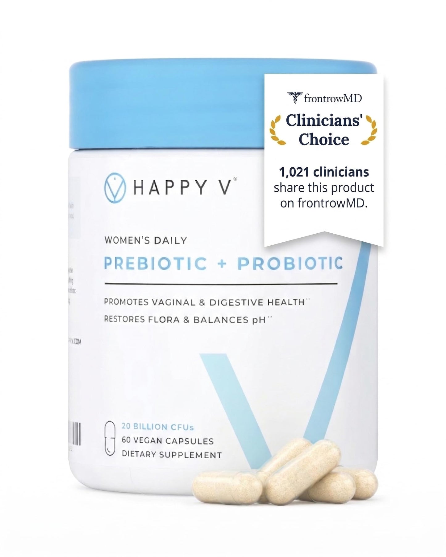 Happy V Dr. Formulated Vaginal Probiotics for Women Odor & Itch Support, Urinary & Gut Health, pH Balance | Womens Daily Probiotic