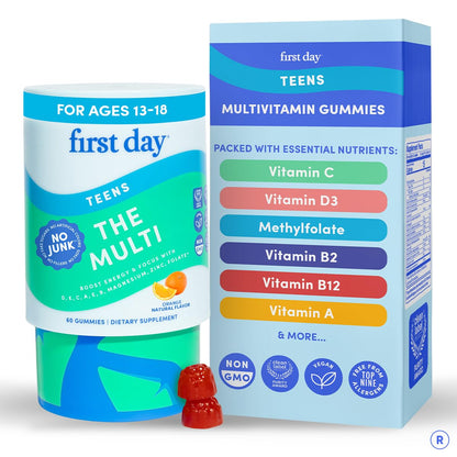 FIRST DAY Vitamins for Teens - Teen Multi Vitamins for Girls & Boys 12-17, Organic Fruit & Veggie Blend - 12 Key Nutrients: Vitamins A