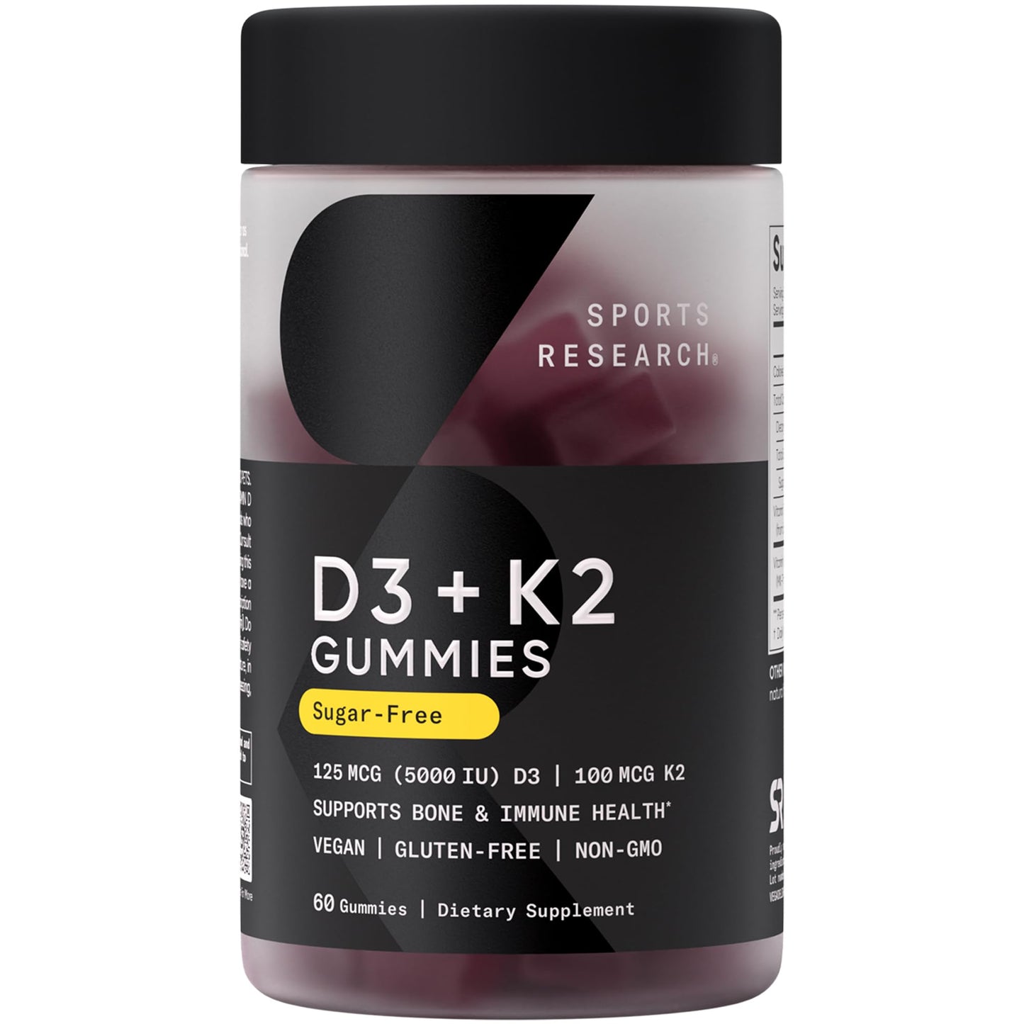 Sports Research® Vegan Vitamin D3 + K2 Sugar-Free Gummies - 125mcg (5000iu) Vitamin D w/ 100mcg Mk7 Vitamin K - Supports Bone & Immune Health* - Vegan Certified · Non-GMO · Soy Free - 60 Count Sports Research buy supplements Au
