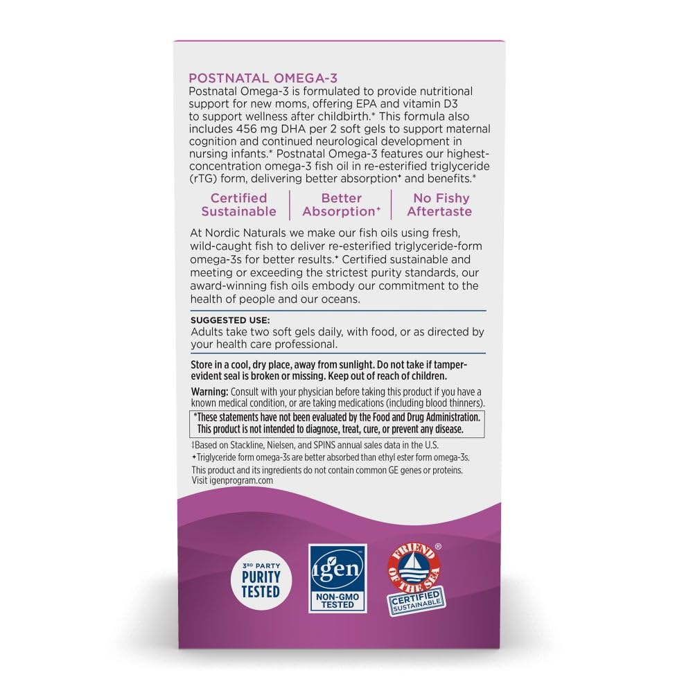 Nordic Naturals Postnatal Omega-3, Lemon - 60 Soft Gels - 1120 Total Omega-3 + 1000 IU Vitamin D3 - Formulated for New Moms; Supports Optimal Wellness, Positive Mood, Healthy Metabolism - 30 Servings Nordic NaturalsBuy Supplements Australia
