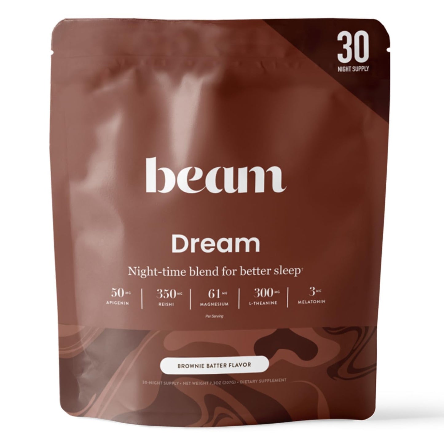 Beam Dream Sleep Powder – Sleep Aid for Adults with Melatonin, Magnesium, L-Theanine, Reishi Mushroom & Apigenin Sleep Supplement, Sleepy Cocoa Bedtime