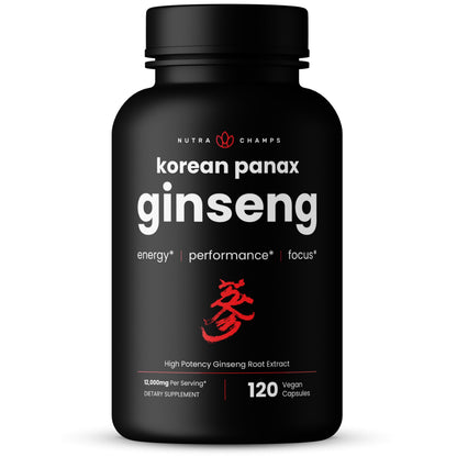NutraChamps Korean Red Panax Ginseng Capsules | Extra Strength Ginsenosides for Energy, Focus, Performance, Vitality & Immune Support