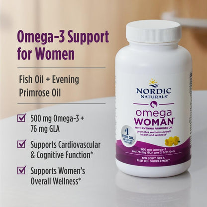Nordic Naturals Omega Woman, Lemon - 120 Soft Gels - 500 mg Omega-3 + 800 mg Evening Primrose Oil - Healthy Skin & Optimal Wellness - Non-GMO - 60 Servings Nordic NaturalsBuy Supplements Australia