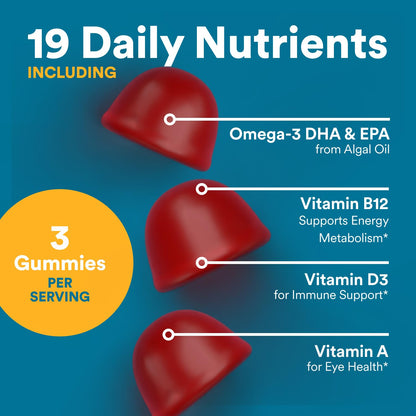 SmartyPants Men's Multivitamin Gummies with Omega 3 DHA/EPA, Methylfolate, Vitamin D3, C, B12, B6, A, K, Zinc