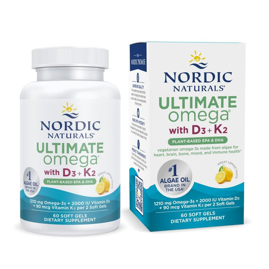 Nordic Naturals Ultimate Omega Plant Based Vitamin with Vitamin D3+K2-60 Vegetarian Soft Gels - 1210 mg Omega-3s Plus 2000 IU D3 and 90 mcg K2 - Promotes Brain Health - Non GMO - 30 Servings Nordic NaturalsBuy Supplements Australia