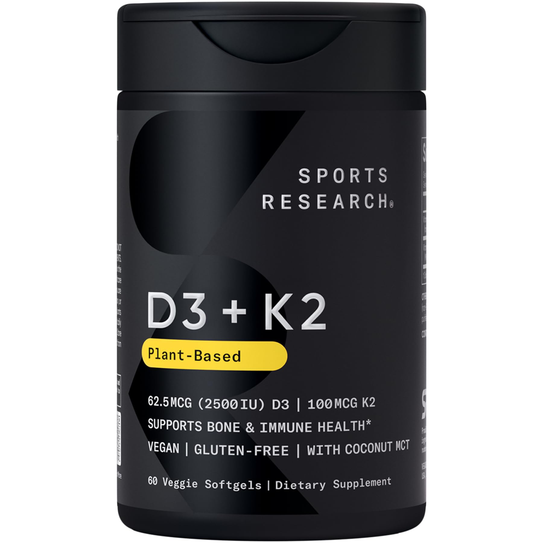 Sports Research® Vitamin D3 + K2 w/Coconut Oil - Vegan Vitamin D 2500iu (62.5mcg) & Mk7 Vitamin K 100mcg for Bone & Immune Support - Vegan Certified · Non-GMO · Soy Free - 60 Softgels Sports Research buy supplements Au