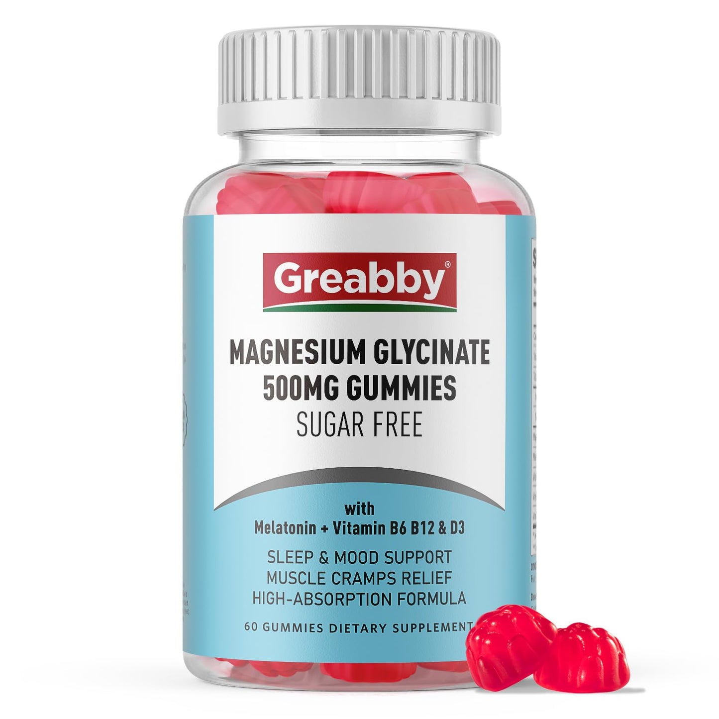 Greabby Magnesium Glycinate Gummies 500mg for Adults Sleep Support, Chewable Magnesium Gummies for Women & Men, Muscle Relief & Magnesium Supply (60 Count) GREABBYBuy Supplements Australia