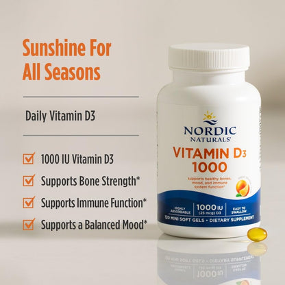 Nordic Naturals Vitamin D3 1000, Orange - 120 Mini Soft Gels - 1000 IU Vitamin D3 - Supports Healthy Bones