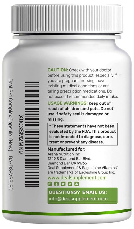 DEAL SUPPLEMENT Vitamin B1 500mg with Benfotiamine, 240 Capsules – 2 in 1 Enhanced Formula – Fat & Water Soluble Thiamine B1 Supplement