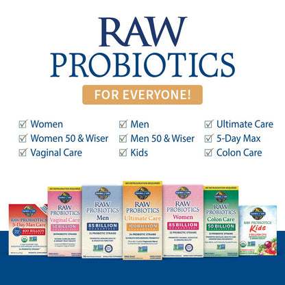 Garden of Life Raw Probiotics for Women and Men with Digestive Enzymes, 100 Billion CFU, Clinically Studied Strains, Shelf Stable, 30 Capsules