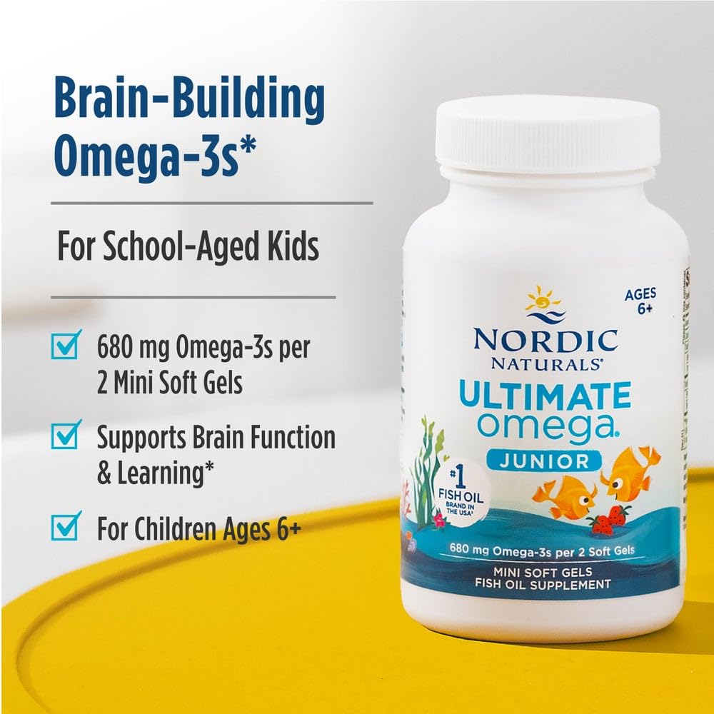 Nordic Naturals Ultimate Omega Jr., Strawberry - 120 Mini Soft Gels - 680 Total Omega-3s with EPA & DHA - Brain Health, Mood, Learning - Non-GMO - 60 Servings Nordic NaturalsBuy Supplements Australia