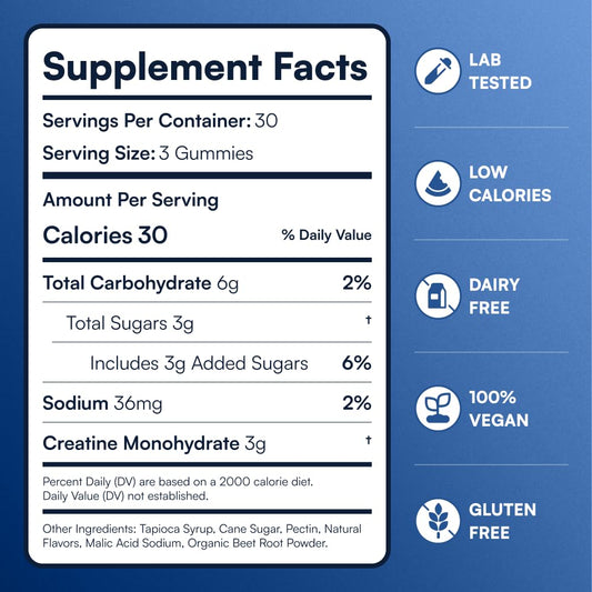 Creatine Monohydrate Gummies - Supports Muscle Growth, Recovery & Brain Function - Convenient & Easy to Take - Great Tasting Watermelon Flavor