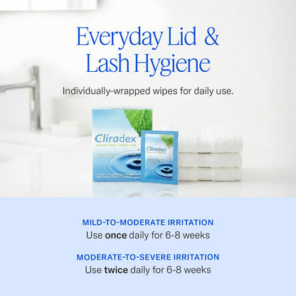 Cliradex Towelettes - Natural Face, Eyelash & Eyelid Cleanser - Wipes for Demodex, Blepharitis, Mgd and Red Irritated Eye Lid
