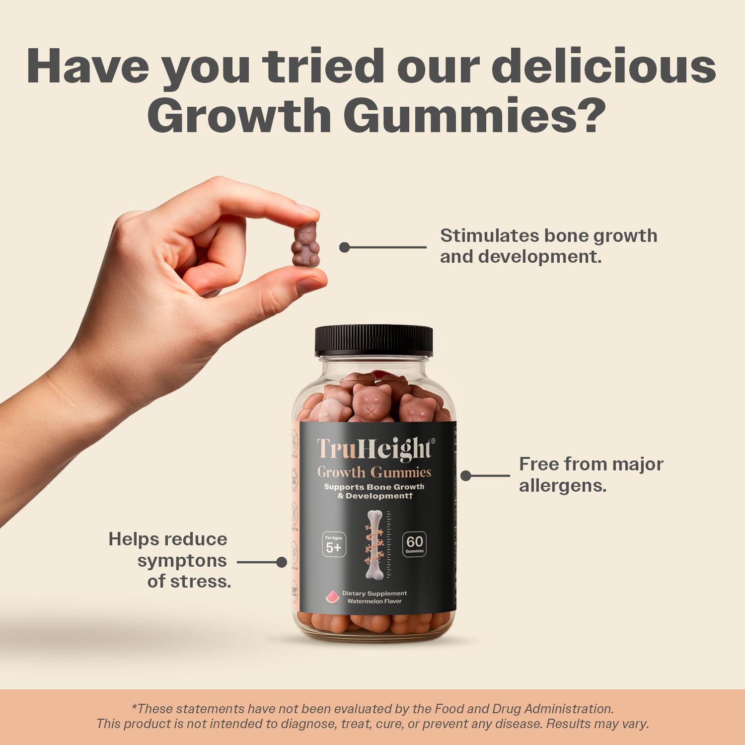 TruHeight Growth Gummies (Watermelon) Tall Nutrition for Natural Growth Supplement for Kids & Teens - Vitamin D, K, Calcium & Ashwagandha, Bone Strength Vitamins D3 K2, Picky Eater, Taller Ages 5+ ProHeightBuy Supplements Australia