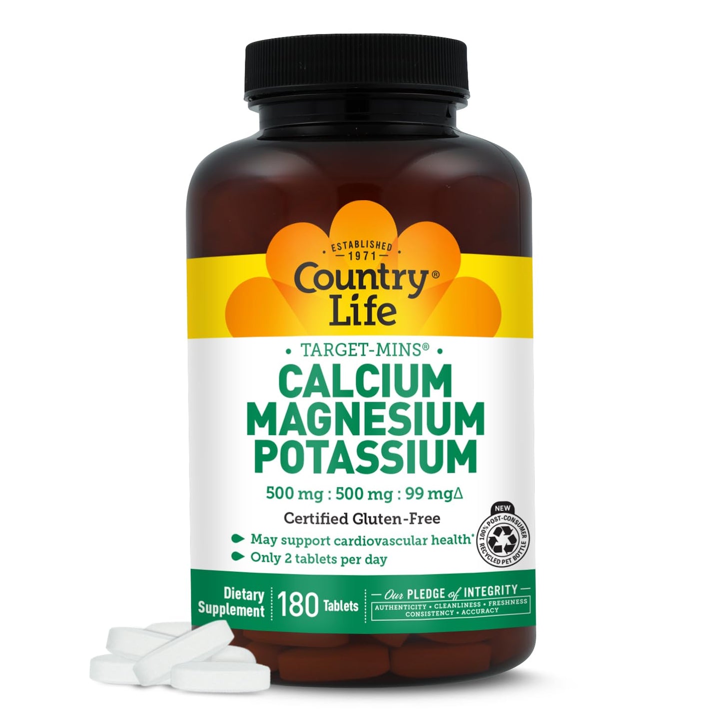 Country Life Target Mins - Calcium Magnesium Potassium Bone & Heart Health Supplement, 1000mg Calcium, 500mg Magnesium, Supports Calcium Utilization