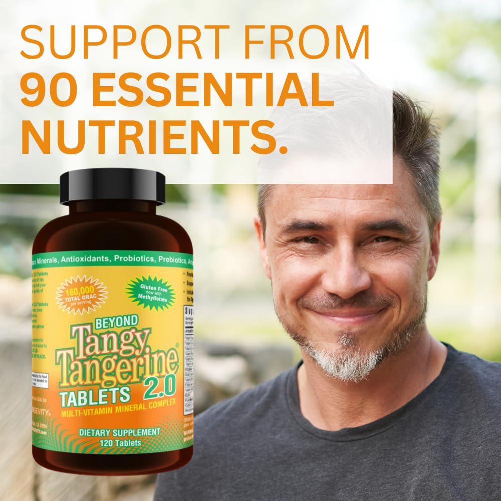 Youngevity Beyond Tangy Tangerine 2.0 Multi-Vitamin & Mineral Complex - Made with Natural & Whole Foods | 160,000 ORAC | 120 Tablets | 1 Bottle