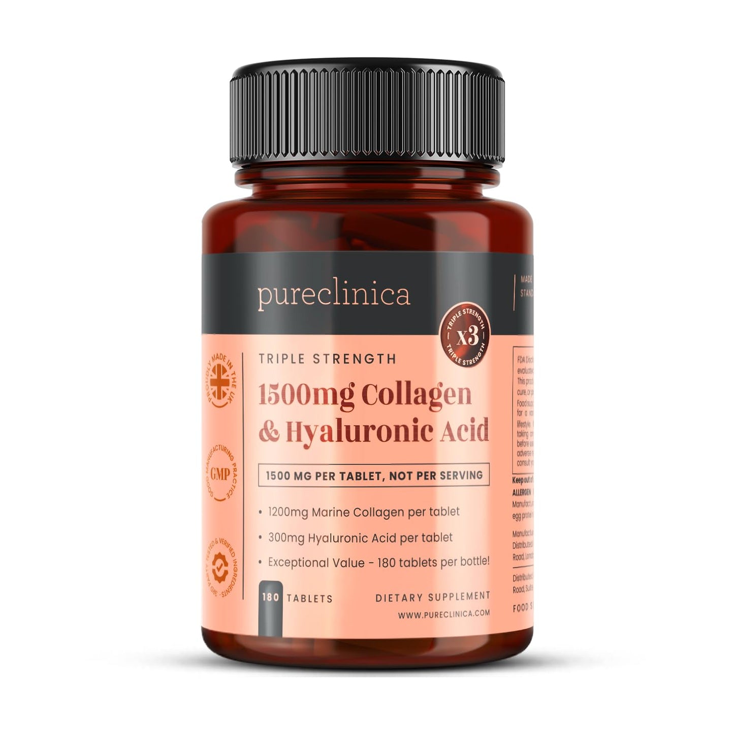 pureclinica 1500mg UltraColl Collagen (1200mg) and Hyaluronic Acid (300mg) x 180 Tablets - 6 Months Supply pureclinica buy supplements Au