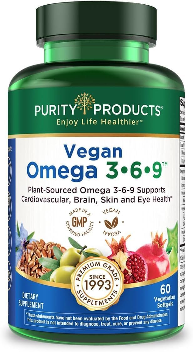 Purity Products Omega 3-6-9 Vegan and Vegetarian Formula - “5 in 1” Essential Fatty Acid Complex - Scientifically Formulated Plant-Based Omega 3 6 9 Essential Fatty Acids (EFA) - from (60) Purity ProductsBuy Supplements Australia