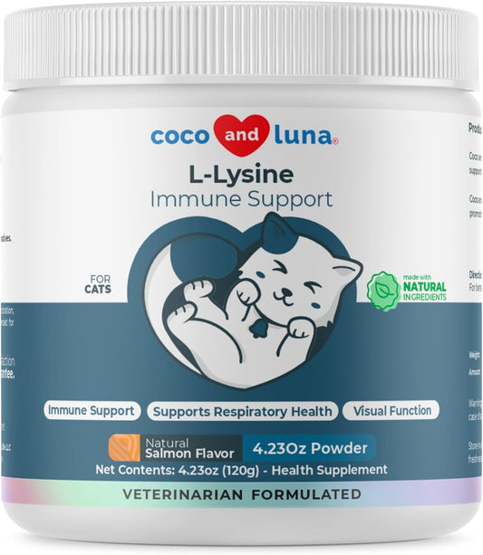 L-Lysine Supplement for Cats 900mg/scoop - Cat Supplement for Sneezing and Runny Nose, Cold, Immune Support, Eye Function