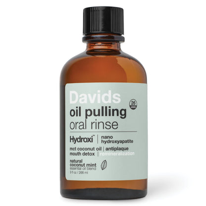 Davids Nano Hydroxyapatite Oil Pulling Oral Rinse Mouthwash, 100% MCT Coconut Oil, Promotes Teeth and Gum Health, Natural Whitening, Essential Oils