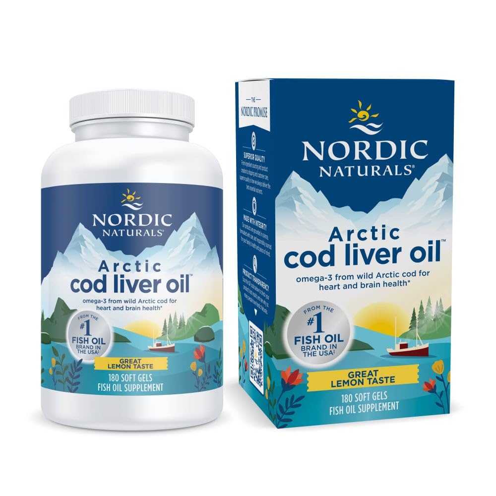 Nordic Naturals Arctic Cod Liver Oil, Lemon - 180 Soft Gels - 750 mg Total Omega-3s with EPA & DHA - Heart & Brain Health, Healthy Immunity, Overall Wellness - Non-GMO - 60 Servings Nordic NaturalsBuy Supplements Australia