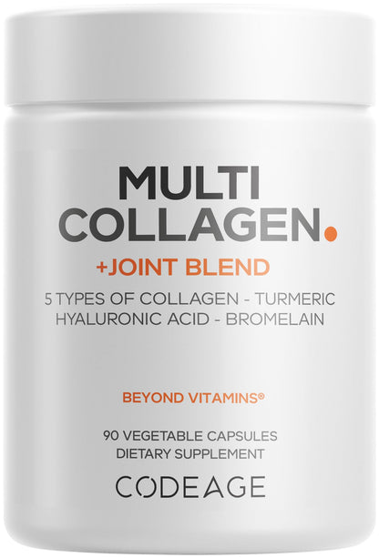 Codeage Multi Collagen Protein + Joint Blend Supplement, Hyaluronic Acid, Bromelain, Turmeric, Ginger, Boswellia, Astaxanthin - Hydrolyzed Bovine Collagen - 5 Collagen Types - Non-GMO - 90 Capsules CodeageBuy Supplements Australia