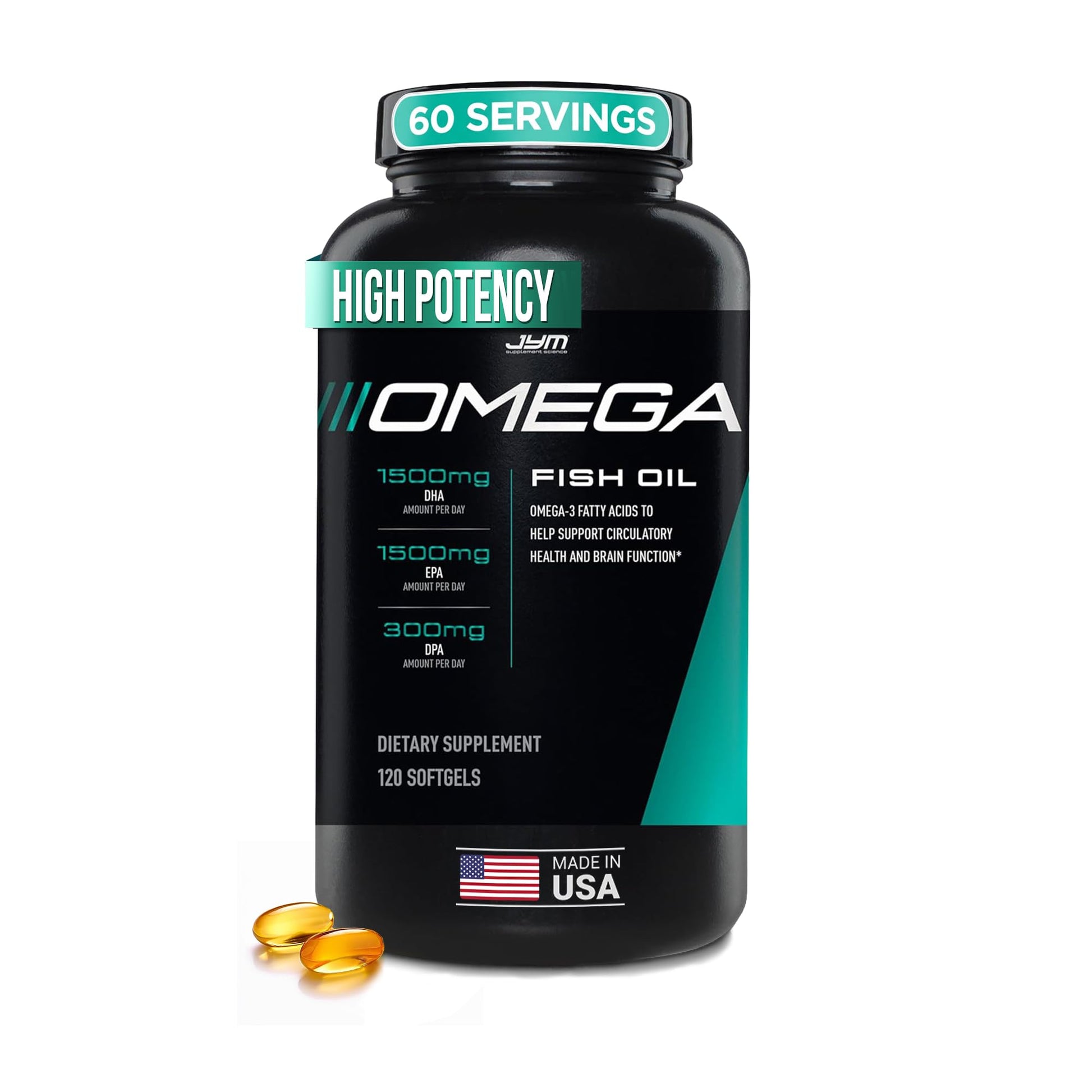 JYM Supplement Science Omega JYM Fish Oil 2800mg, High Potency Omega 3, EPA, DHA, DPA for Brain, Heart, & Joint Support 120 Soft Gels JYM Supplement Science buy supplements Au