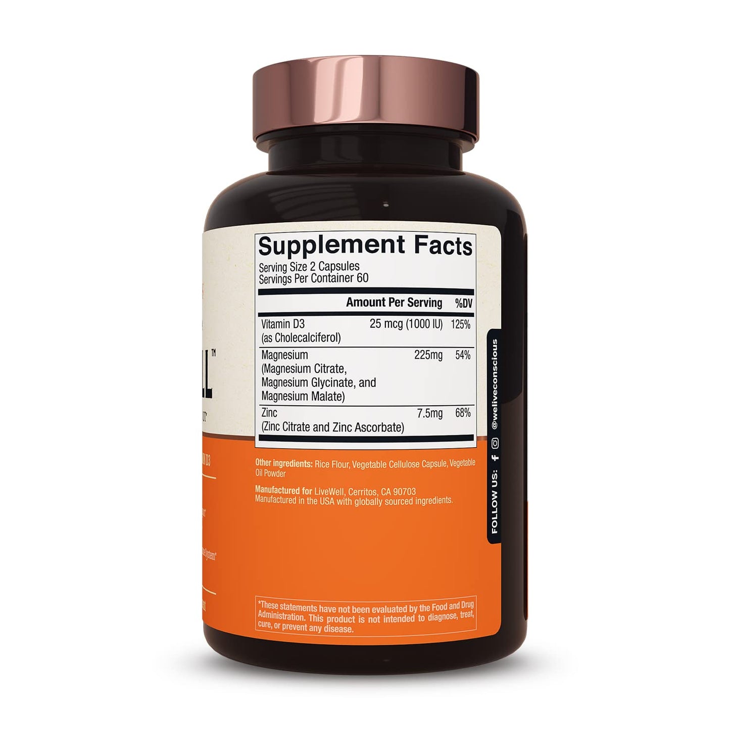 Live Conscious Magwell Magnesium Zinc & Vitamin D3 - Magnesium Glycinate, Malate, & Citrate - Triple Supplement for Women & Men - for Sleep, Bone, Heart, Immune Support - 120 Caps Live ConsciousBuy Supplements Australia