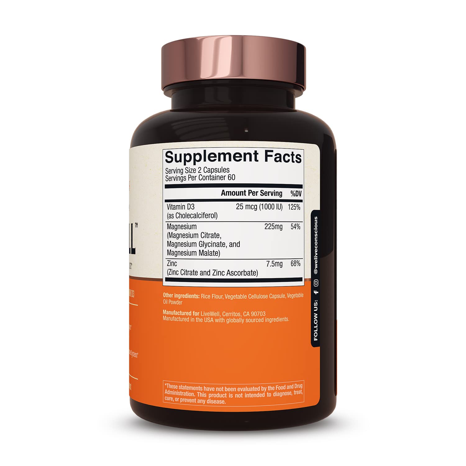 Live Conscious Magwell Magnesium Zinc & Vitamin D3 - Magnesium Glycinate, Malate, & Citrate - Triple Supplement for Women & Men - for Sleep, Bone, Heart, Immune Support - 120 Caps Live ConsciousBuy Supplements Australia