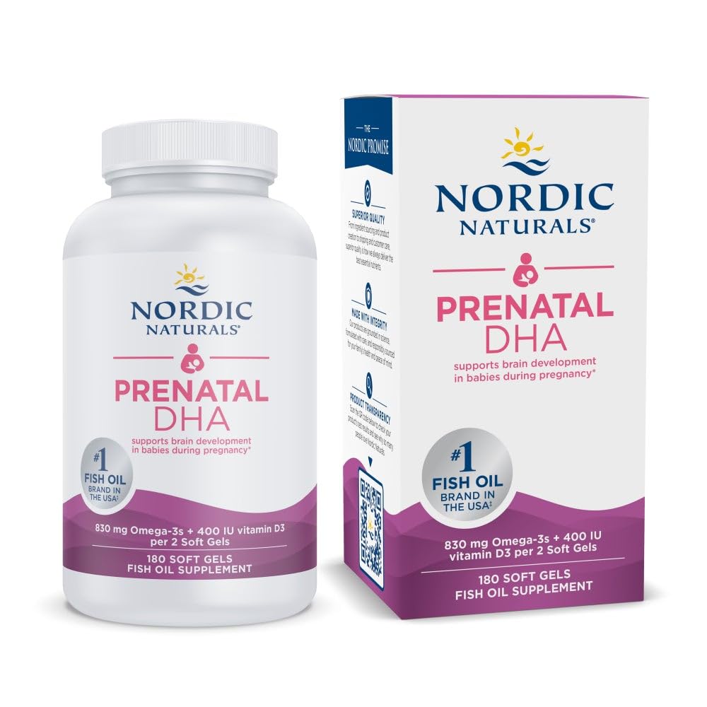 Nordic Naturals Prenatal DHA, Unflavored - 180 Soft Gels - 830 mg Omega-3 + 400 IU Vitamin D3 - Supports Brain Development in Babies During Pregnancy & Lactation - Non-GMO - 90 Servings Nordic NaturalsBuy Supplements Australia